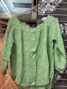 Floral Green Button-Up Top