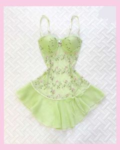 Green Floral Babydoll Lingerie