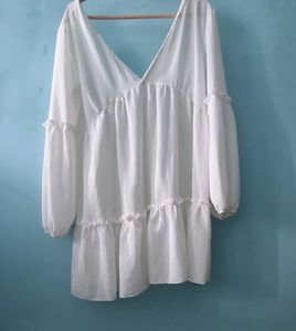 White Frilly ADJUSTABLE SLEEVES Dress 2XL