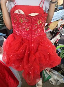 Flared Short Red Sequin Padded Party Dress