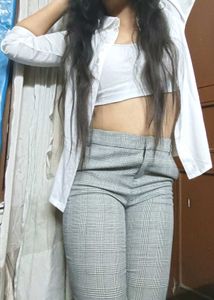 Checked Grey Formal Pants For Girls