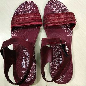 Burgundy Ankle Strap Flat Sandals