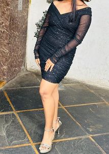 Black Off-Shoulder Sparkle Mini Dress