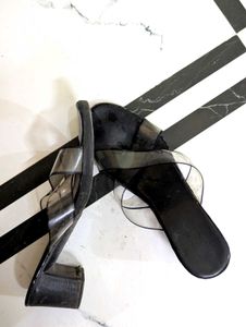 Black &amp; Clear Slip-On Sandals