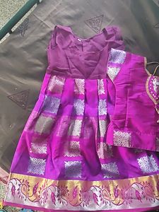 Pattupavadai for girls with black jumka