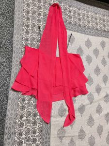 Women Pink Layered Strappy Neck Tie Crop Top