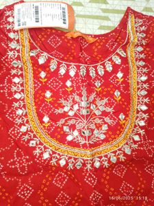 New Unused Xxl Red Printed Anarkali
