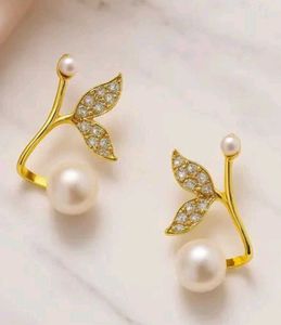 Elegant Pearl &amp; Leaf Design Earrings | Stylish