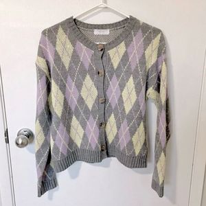 Korean Argyle Knit Cardigan