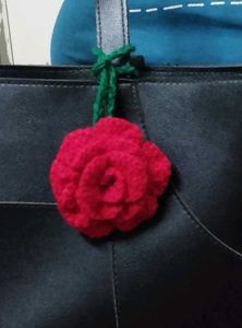 Red Rose Crochet Charm Keychain