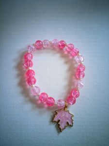 Pink Maple Leaf Beaded Bracelet