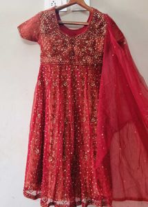 Red Beaded Anarkali Suit