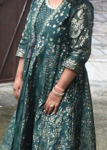 Emerald Green Floral Print Anarkali Dress