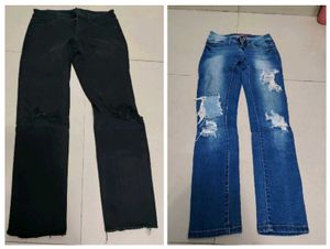 Trendy Distressed Denim Jeans Combo – Black & Blue