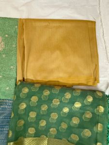 Banarasi Green Suit With Multicolour Border