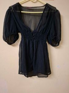 Sheer Black V-Neck Top