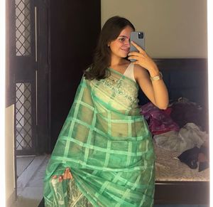 Mint Green Checkered Saree