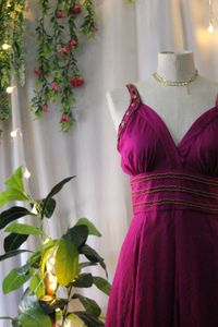 Magenta V-Neck 90s Bollywood Dress