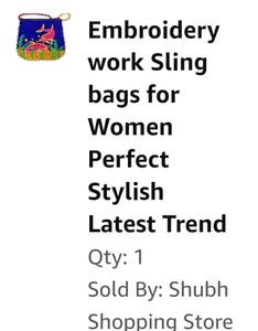 Handmade Emb Sling Bag For Girls