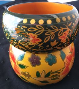 Two handpainted wooden bangles
