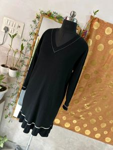 Black V-Neck Knit Mini Dress