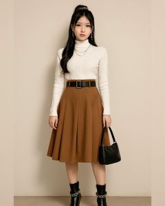 Korean Brown Midi Skirt With Sweater Winter Set