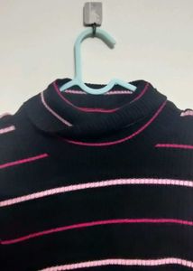 Dressberry Women Black And Pink Striped Pullover