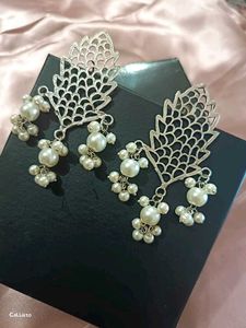 Statement Pearl Drop Earrings In Pure Brass