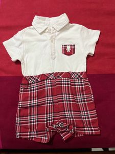 Unisex Baby Check Romper White And Red