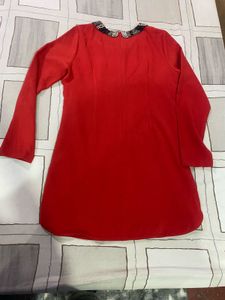 Red Dress with Beaded Collar