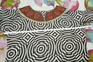 Brown&amp;OffWhite Geometric Print Kurti , Embroidery