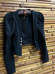 Puffed Sleeve Bolero Jacket With Lace Detail