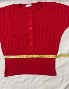 Red Buttoned-Down Knit Top
