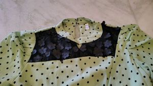 Mint Green Top With Black Lace Design