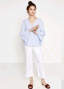 (Imported Sweeve Striped Flared Sleeve Top)