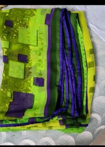Green &amp; Purple Printed Saree