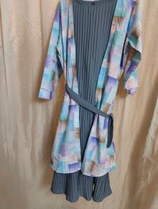 Pleated Dress &amp; Cardigan Set