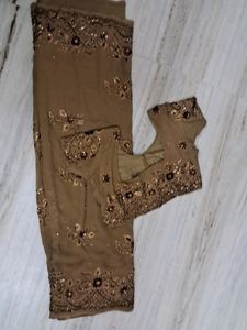 Brown Saree with Embellishments