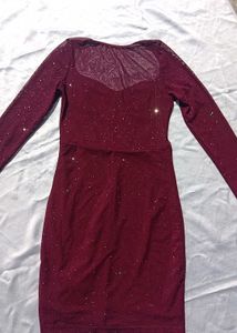 Contrast Sheer Mesh Sweetheart Neck Bodycon Dress