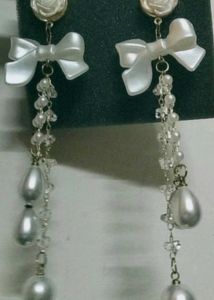 Bow & Pearl Dangle Earrings