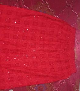 Red Sequence Work Front Open Kurta And Palazoo