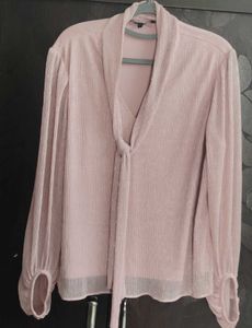 Pink Tie-Neck Blouse- 🎇 🪔 Diwali Sale