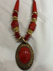 Red Boho Beaded Necklace