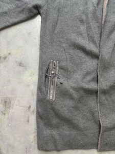 Gray Open Front Cardigan