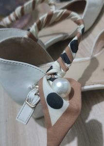 White Heels with Ribbon Detail