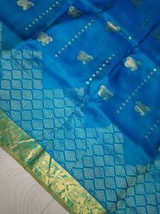 Blue &amp; Gold Pure Kanchipuram Silk Saree