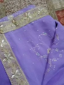 Lavender colour cifon  Embellished Saree