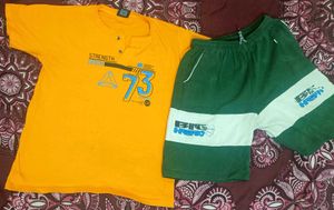 Used Combo: Yellow T-shirt & Printed Green Shorts