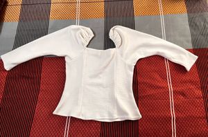 White Bishop Sleeves Crepe Top