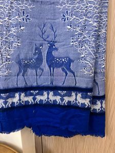 Kashmiri Blue Deer Print Scarf For Light Winters